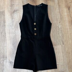 Alice & Olivia Black Sleeveless Romper with Gold Buttons